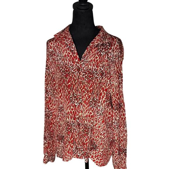 Women's Size 14 Jacqueline Ferrar 100% Silk Blouse Red Animal Print - Picture 3 of 7